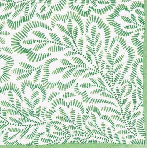 Block Print Leaves Green Luncheon Napkin