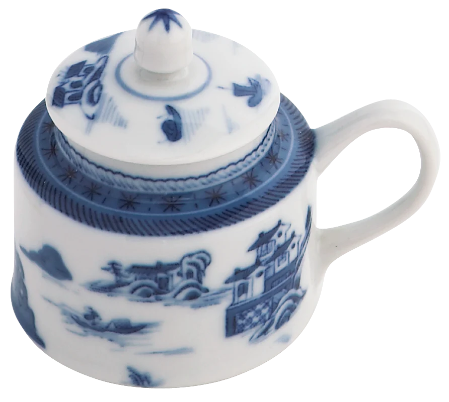Blue Canton Mustard Pot w Lid