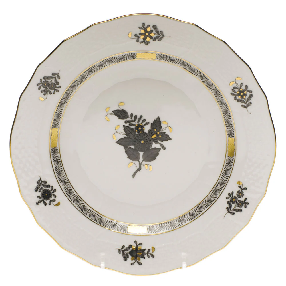 Chinese Bouquet Black Dessert Plate 8.25"d - Black - Image 2
