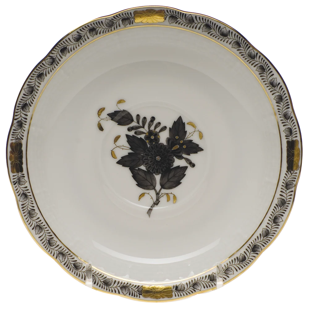 Chinese Bouquet Black Tea Saucer 6"d - Black