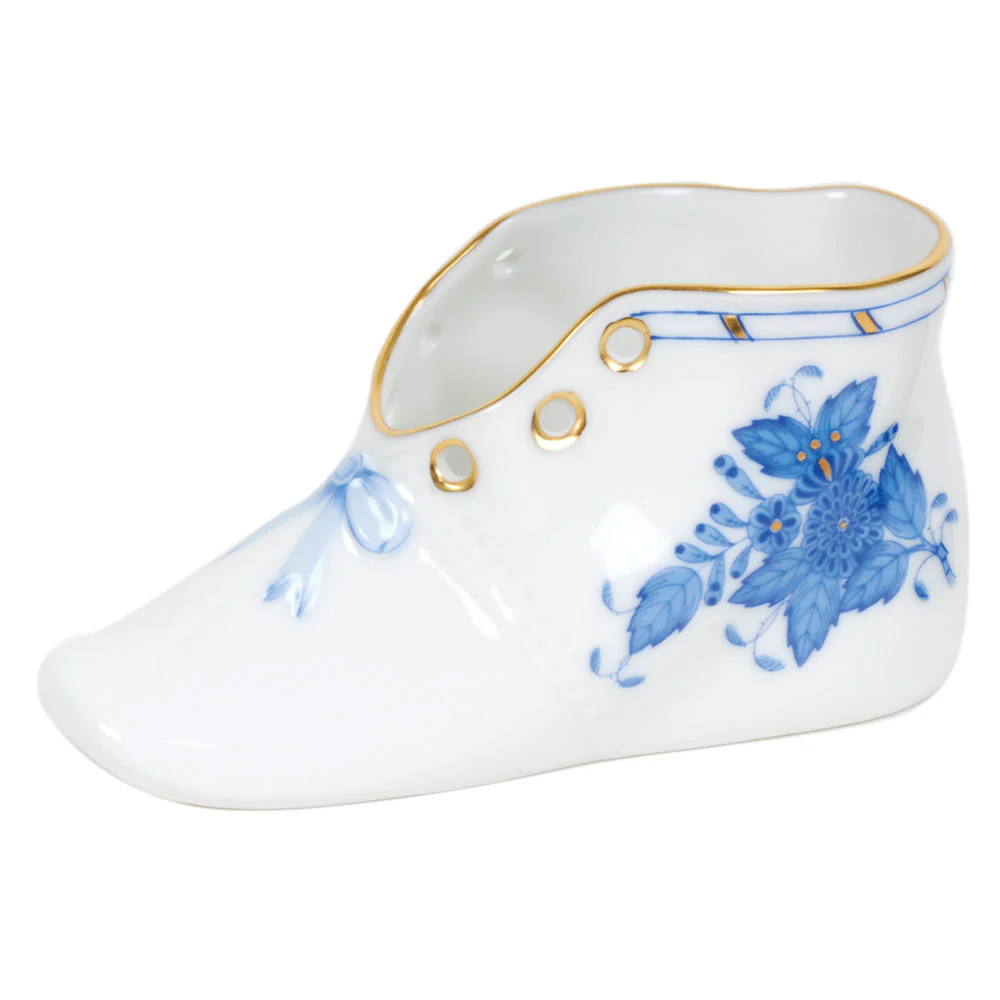 Chinese Bouquet Blue Baby Shoe  4.5"l X 2.75"h
