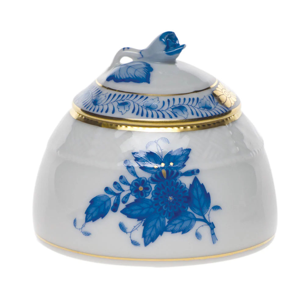 Chinese Bouquet Blue Honey Pot W/rose  2.5"h