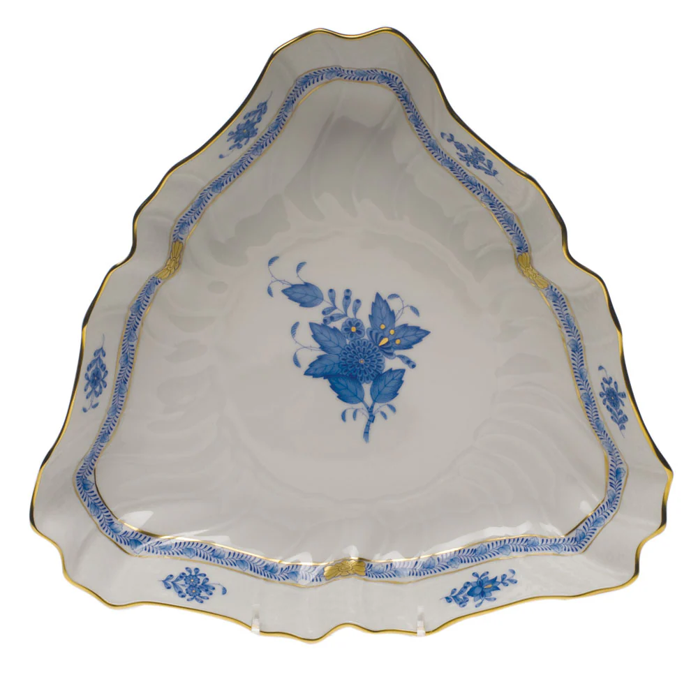Chinese Bouquet Blue Triangle Dish  9.5"l