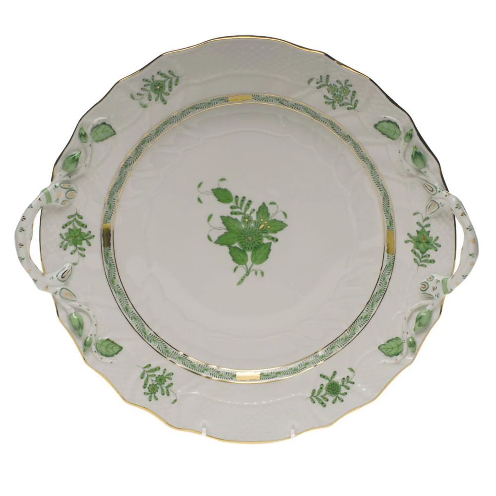 Chinese Bouquet Green Chop Plate W/handles  12"d