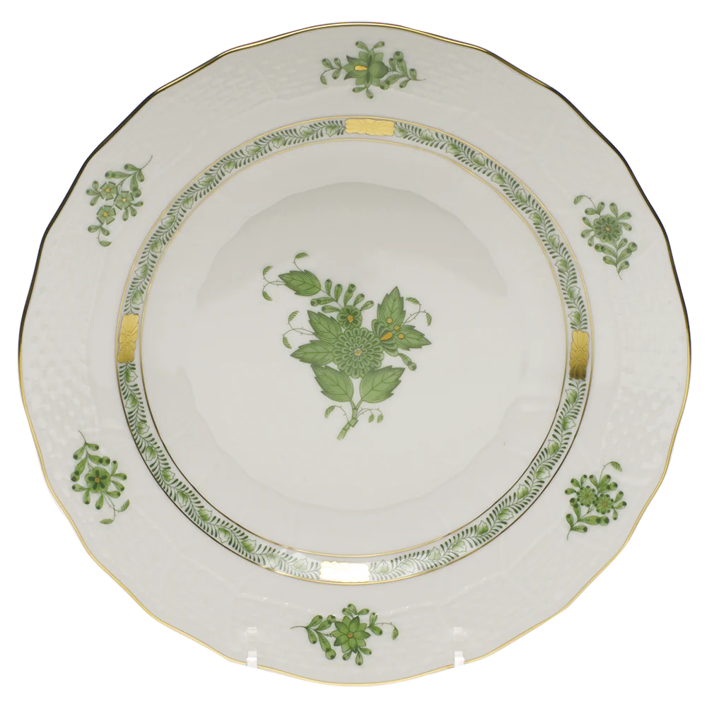 Chinese Bouquet Green Dessert Plate  8.25"d