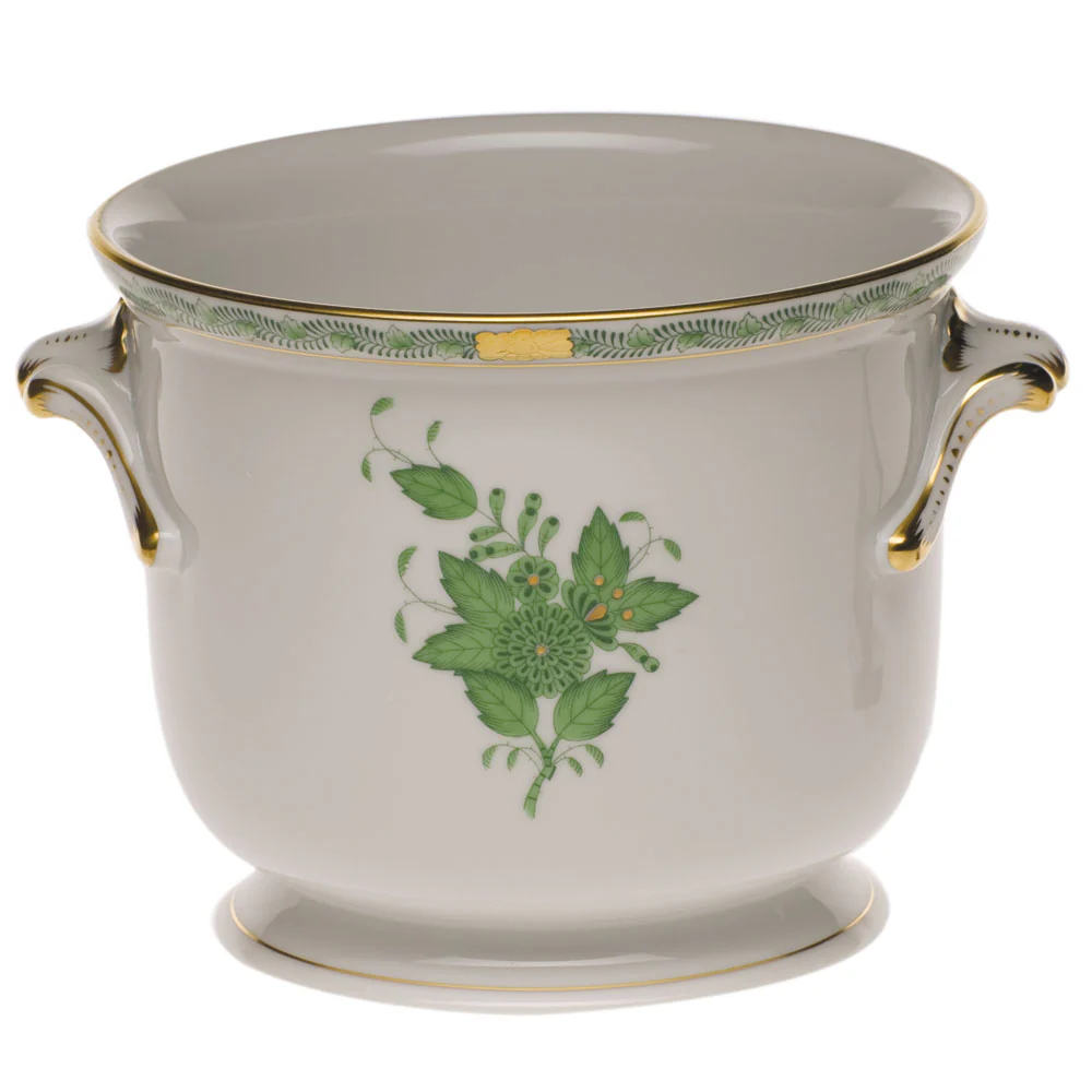 Chinese Bouquet Green Small Cachepot 5.75"h X 6.5"d