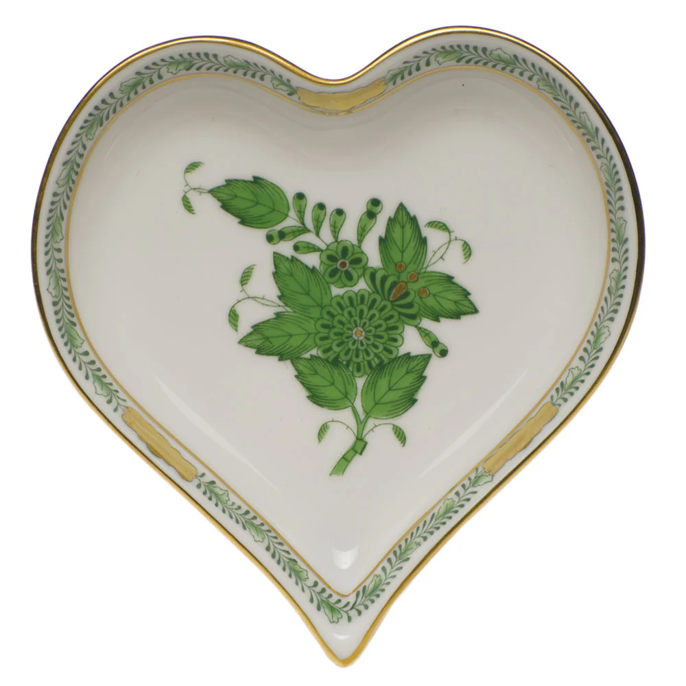 Chinese Bouquet Green Small Heart Tray  4"l X 4"w