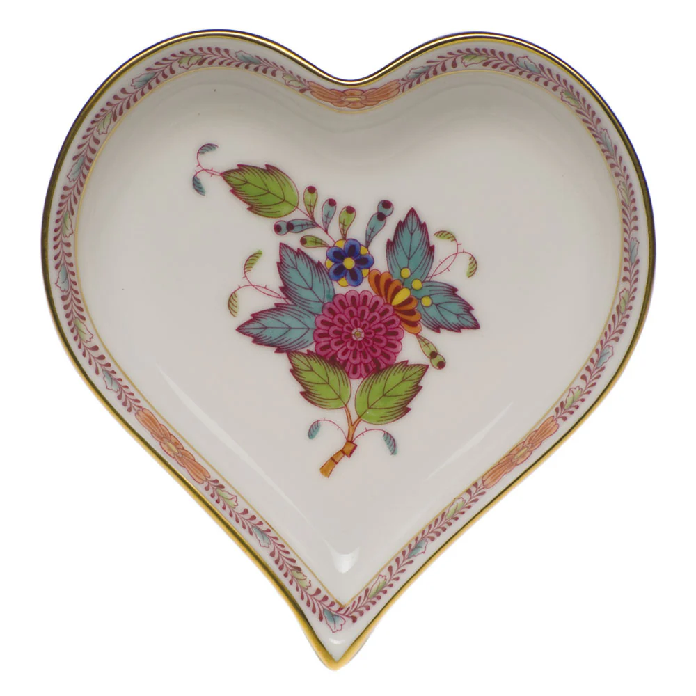 Chinese Bouquet Multicolor Small Heart Tray  4"l X 4"w