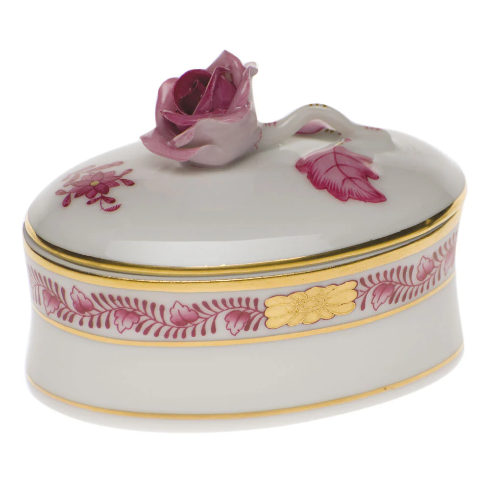 Chinese Bouquet Raspberry Oval Box - Rose 2.75"l X 2"h