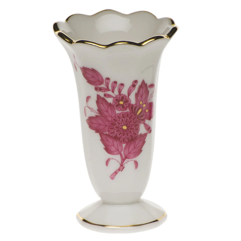 Chinese Bouquet Raspberry Scalloped Bud Vase  2.5"h