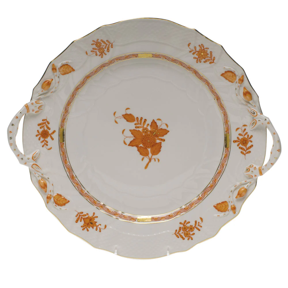 Chinese Bouquet Rust Chop Plate W/handles  12"d