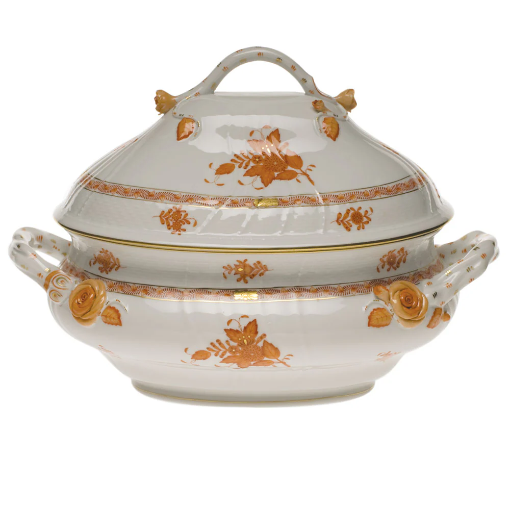 Chinese Bouquet Rust Tureen W/branch handles