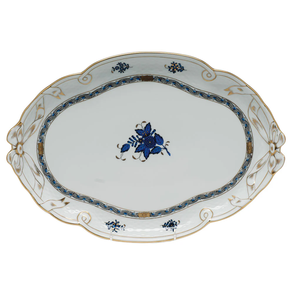 Chinese Bouquet Black Sapphire Ribbon Tray 15.75"l X 11" w
