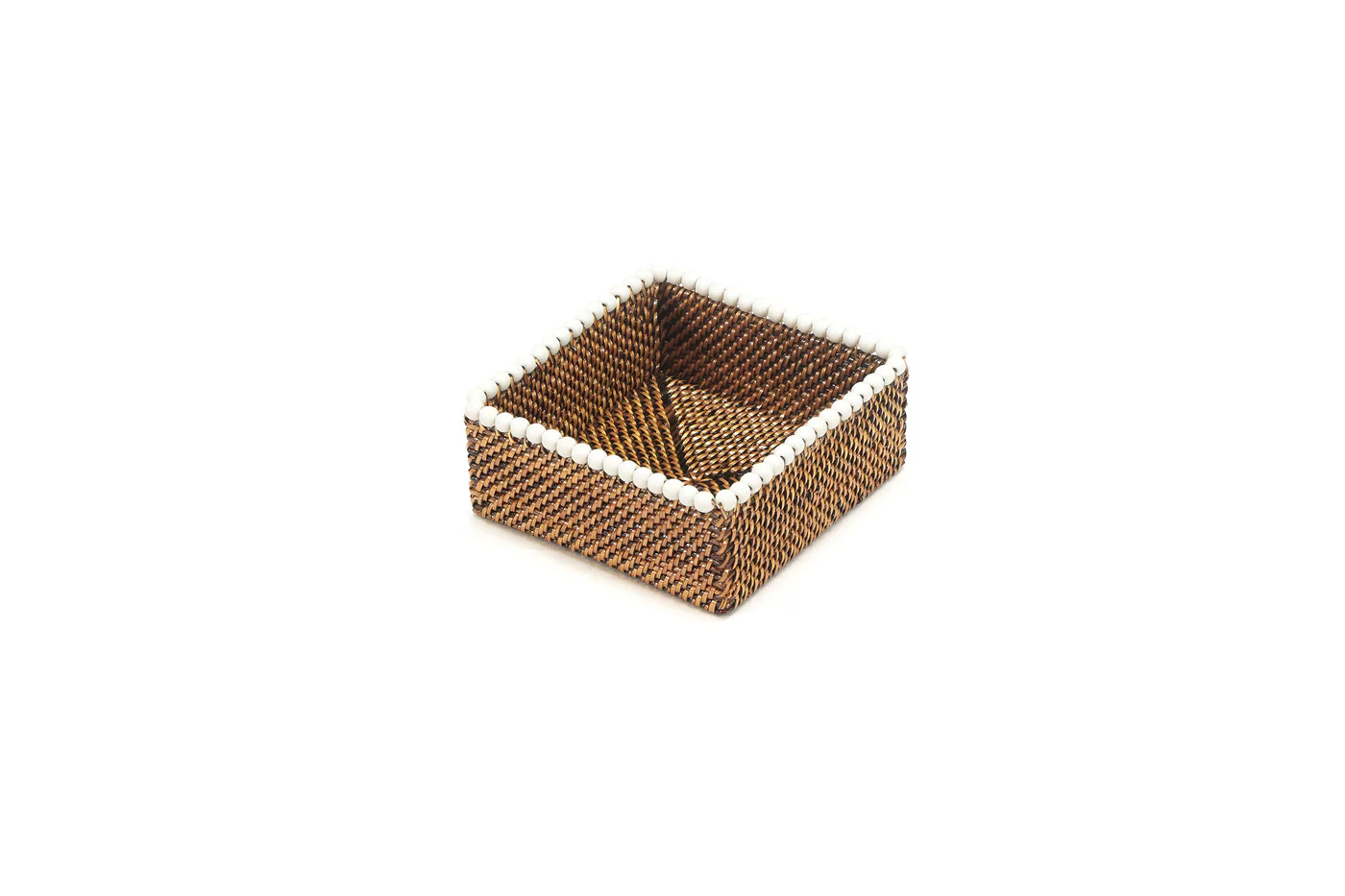 Cocktail Napkin Holder, 5.5" sq x 2.25"H with Beads, White