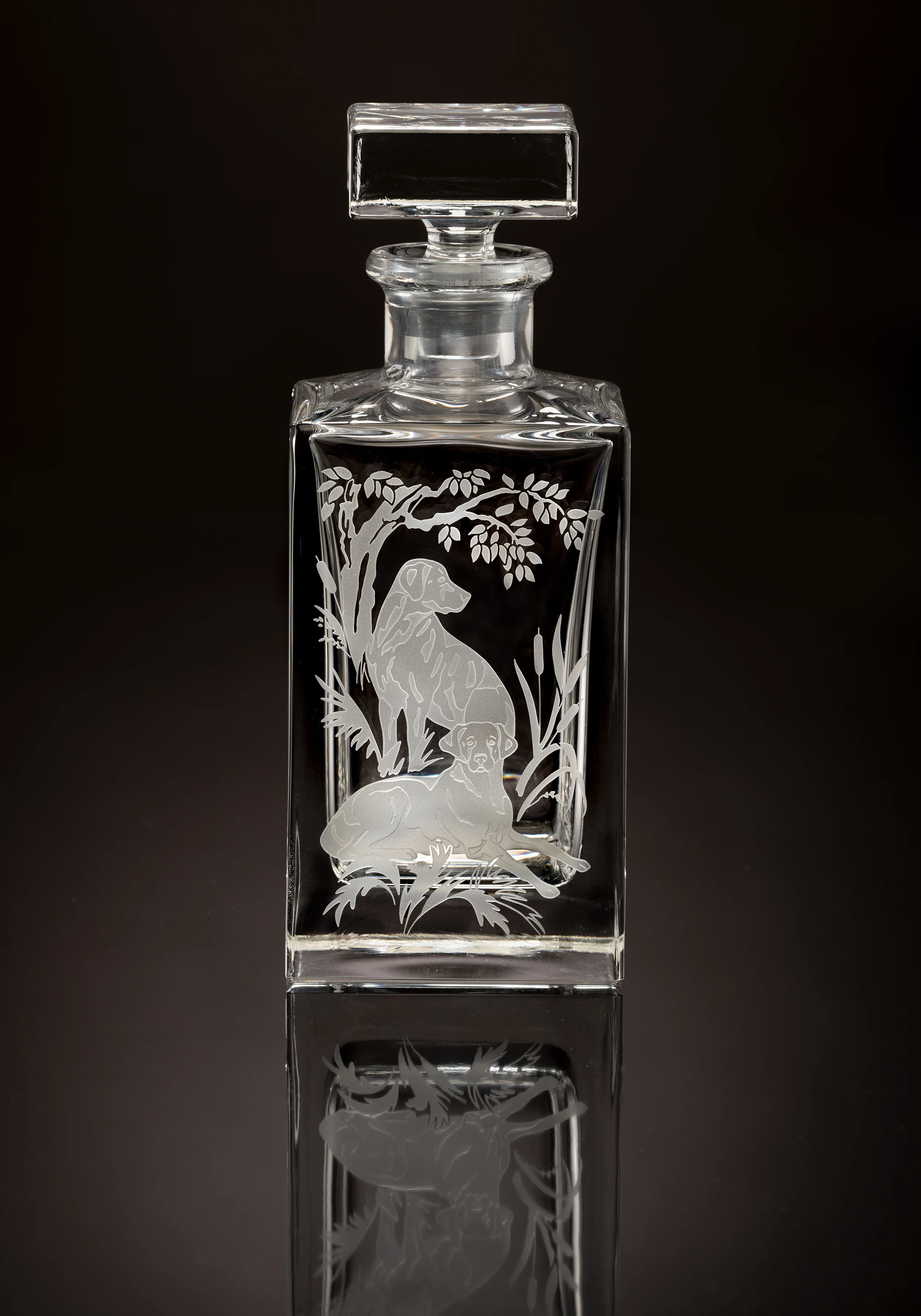 Gun Dogs Pair of Labs Crystal Square Decanter