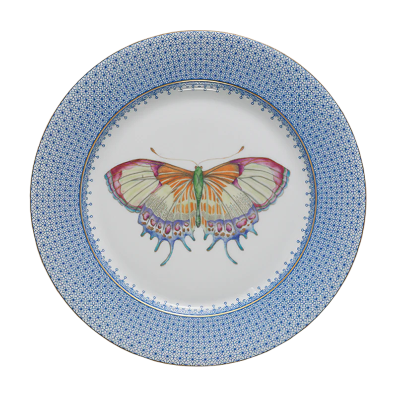 Cornflower Lace Dessert Plate w Butterfly Décor