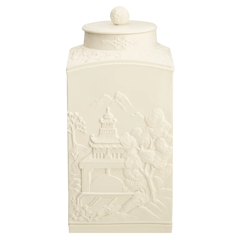 Figure Square Tea Jar w Cover