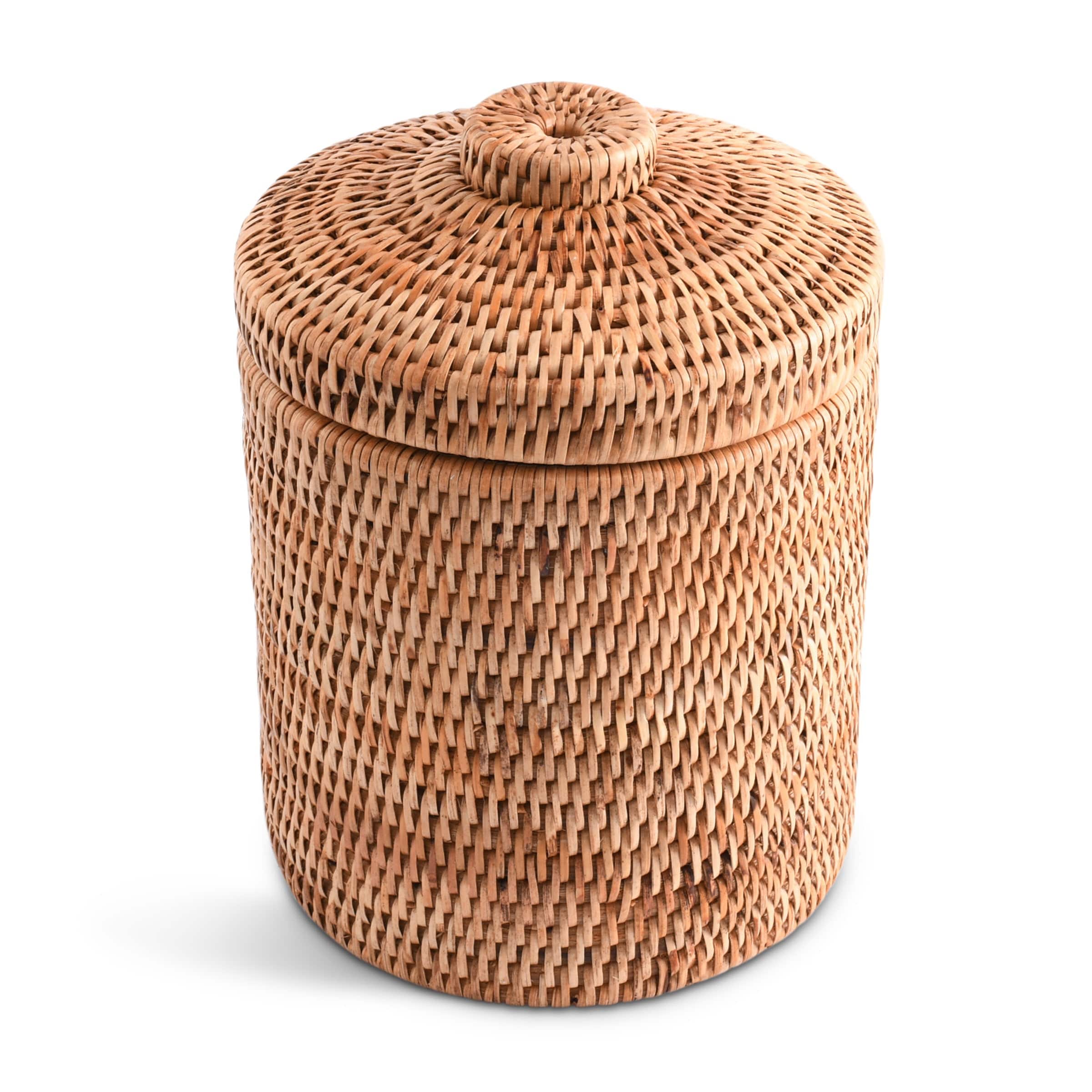 Hand Woven Wicker Rattan Ice Bucket W/ Lid - Image 2