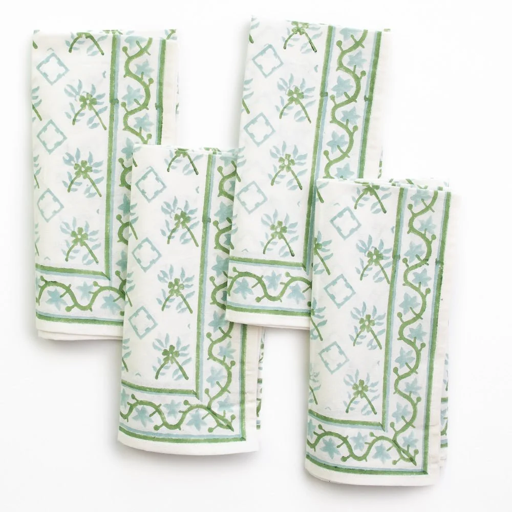 India Hicks Cuban Flower Palladian Blue & Soft Sage Napkin | Set of 4