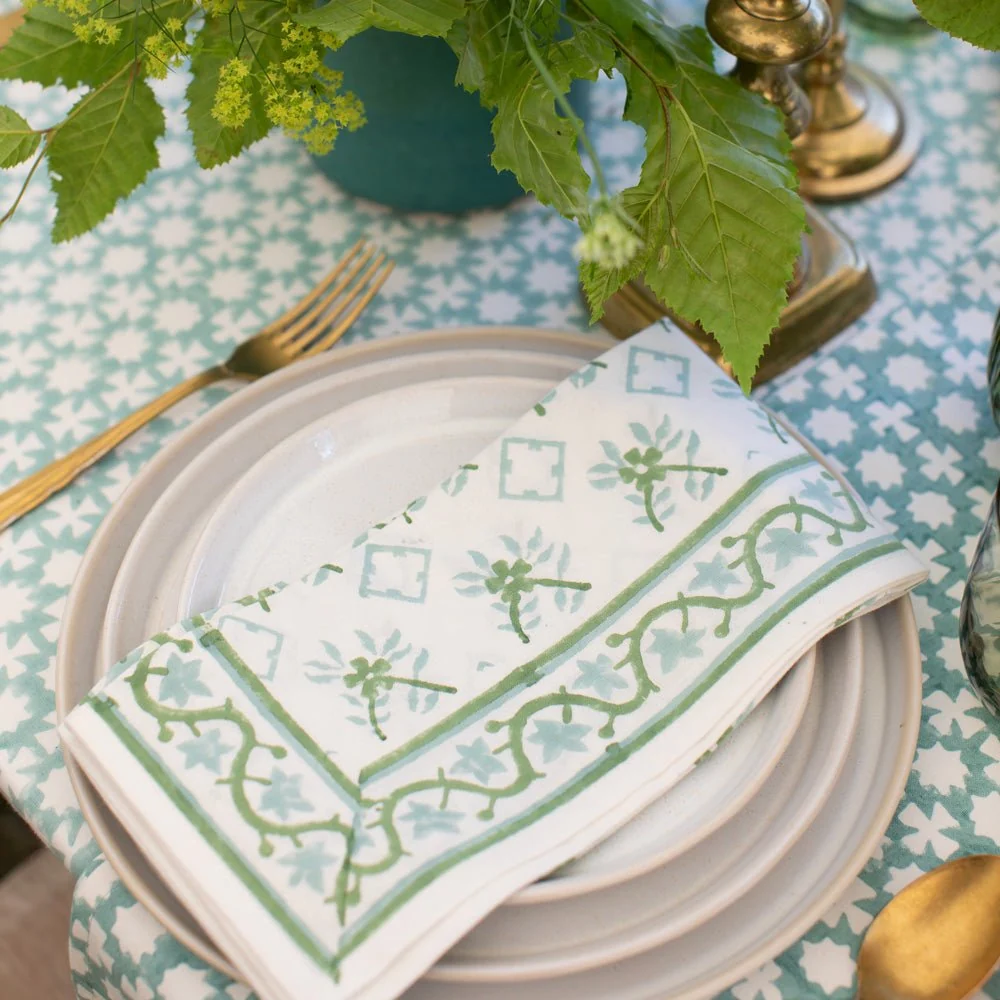India Hicks Cuban Flower Palladian Blue & Soft Sage Napkin | Set of 4 - Image 2
