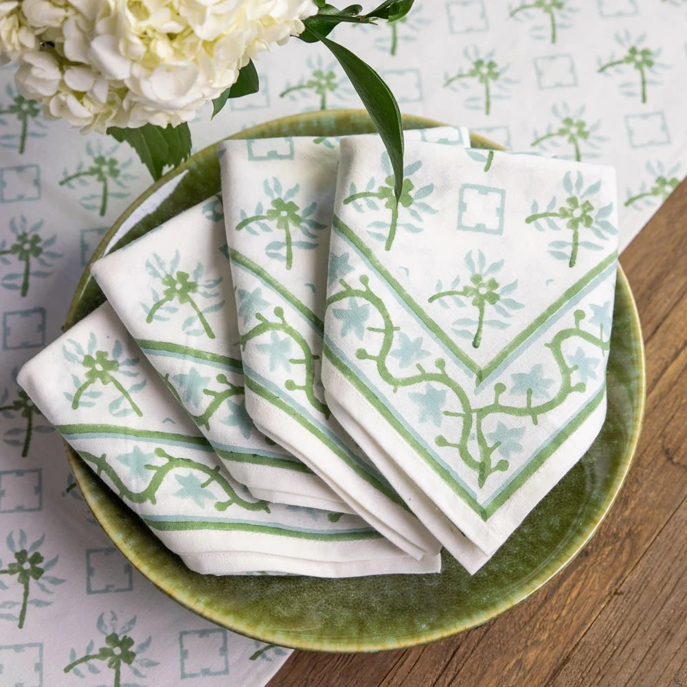 India Hicks Cuban Flower Palladian Blue & Soft Sage Napkin | Set of 4 - Image 3