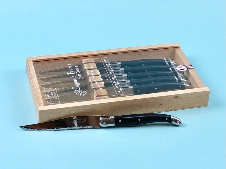 Laguiole Black Platine Steak Knives Set/6