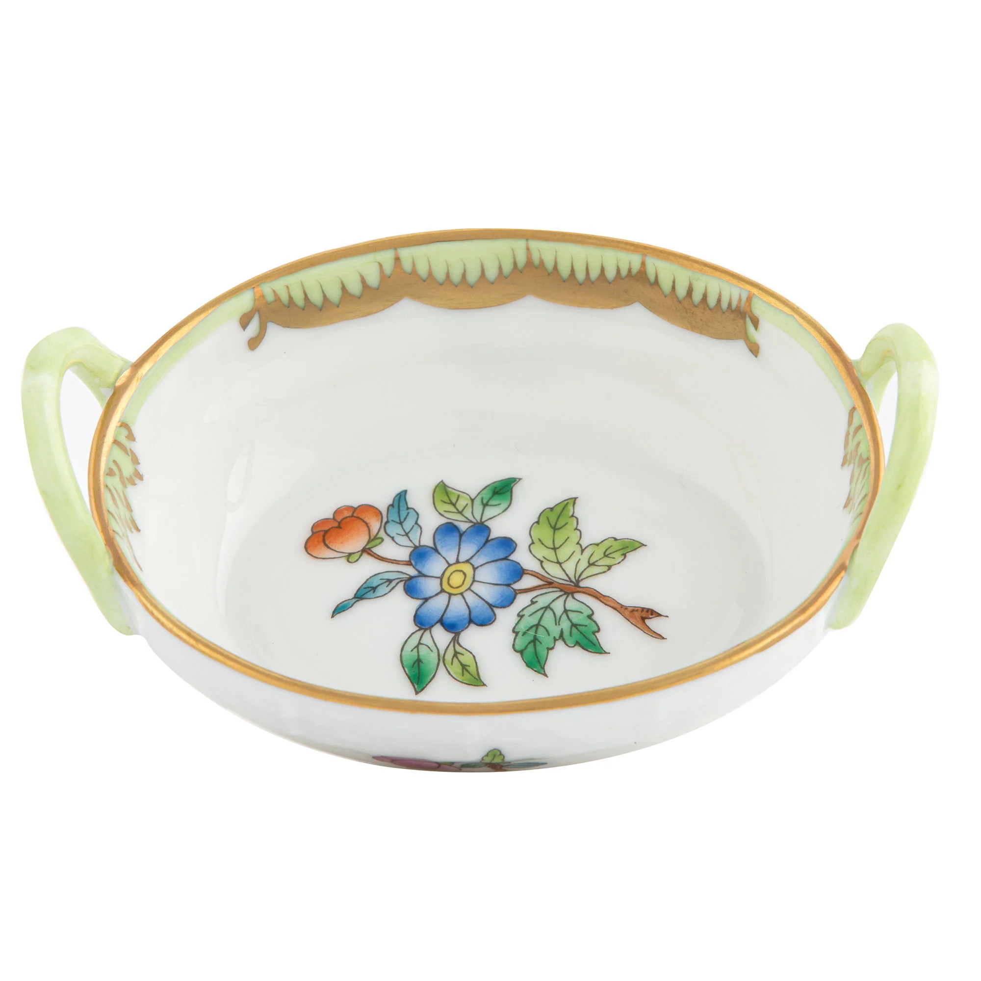 Queen Victoria Small Basket W/handles 2.75"l X 2.25"w - Green Border