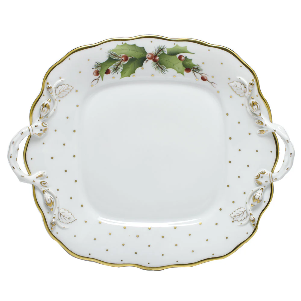Winter Shimmer Square Cake Plate W/handles 9.5"sq