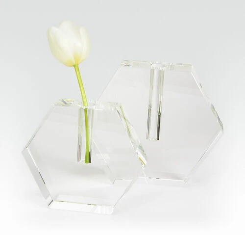 Crystal Glass Hex. Flat Bud Vase Small