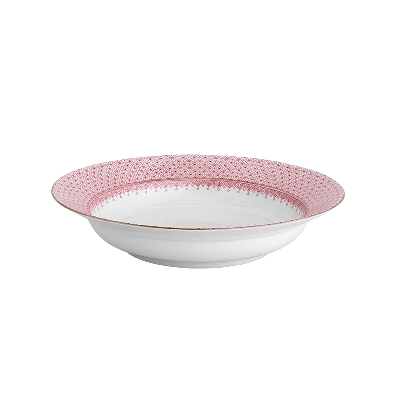 Pink Lace Rim Soup Plate