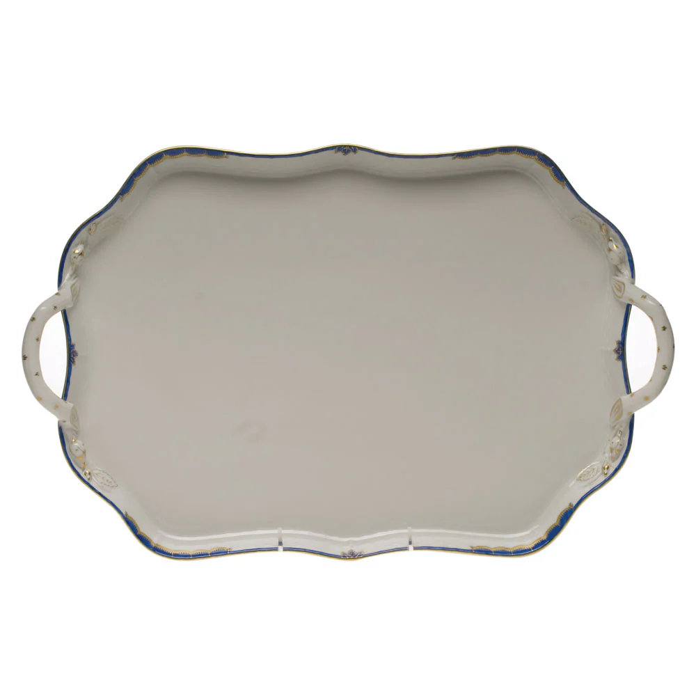 Princess Victoria Blue Rec Tray W/branch Handles 18"l - Blue