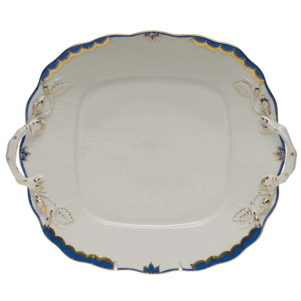 Princess Victoria Blue Square Cake Plate W/handles 9.5"sq - Blue