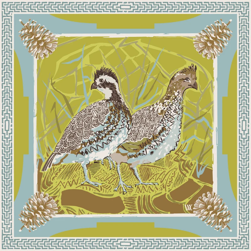 Quail Pair Silk Scarf - Image 2