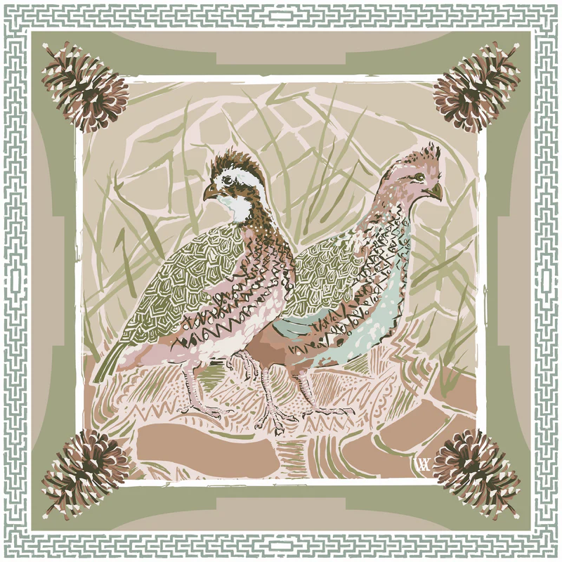 Quail Pair Silk Scarf - Image 4