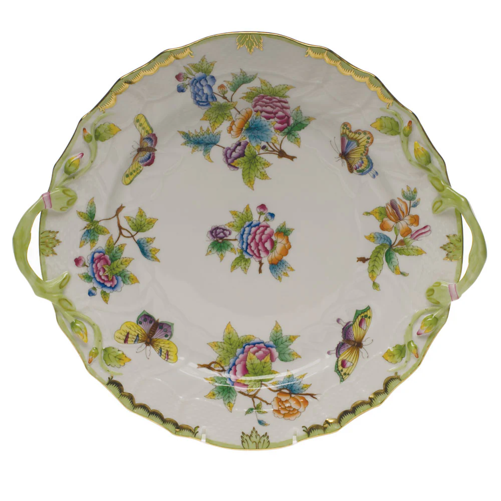 Queen Victoria Chop Plate W/handles  12"d - Green Border