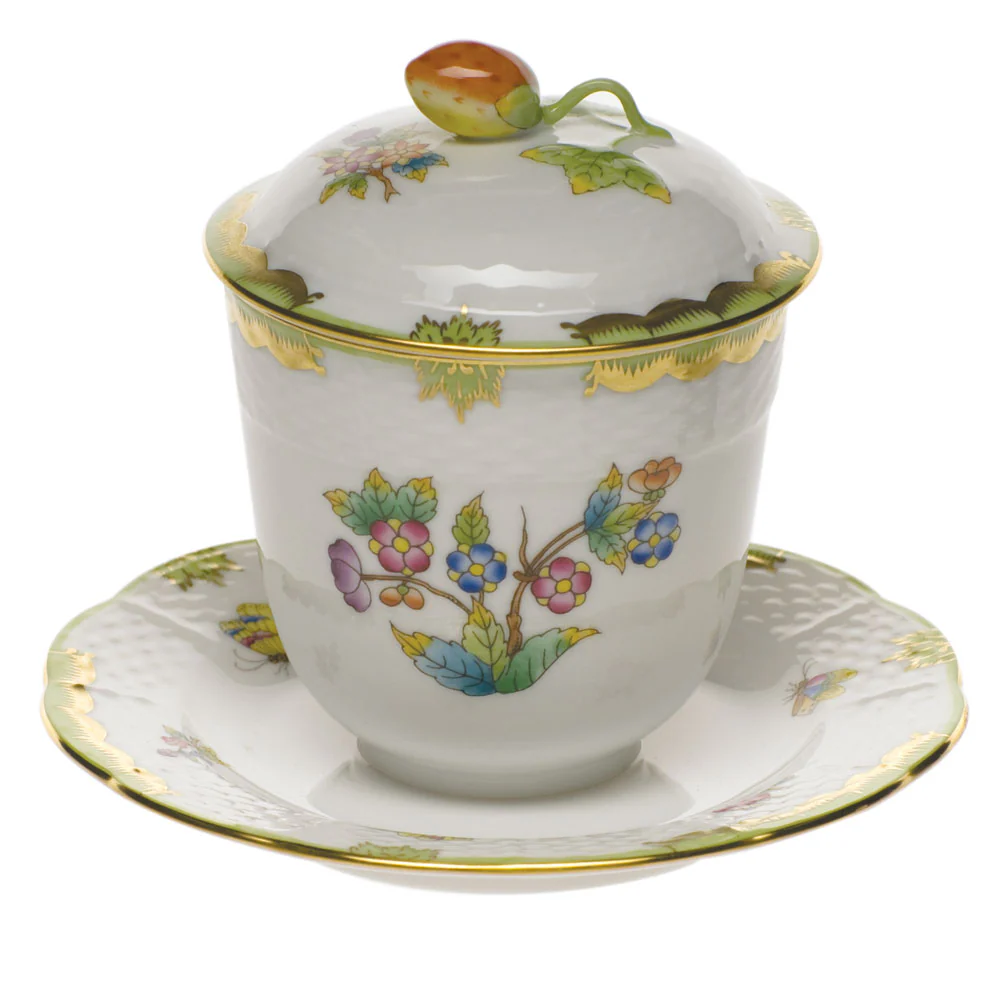 Queen Victoria Jam Jar W/berry Lid 4.5"h - Green Border