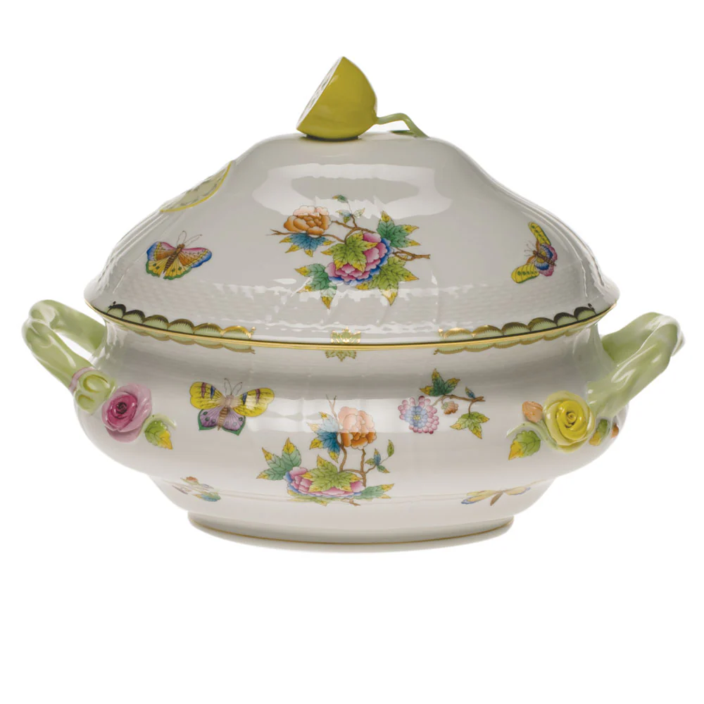 Queen Victoria Tureen W/lemon - Green Border