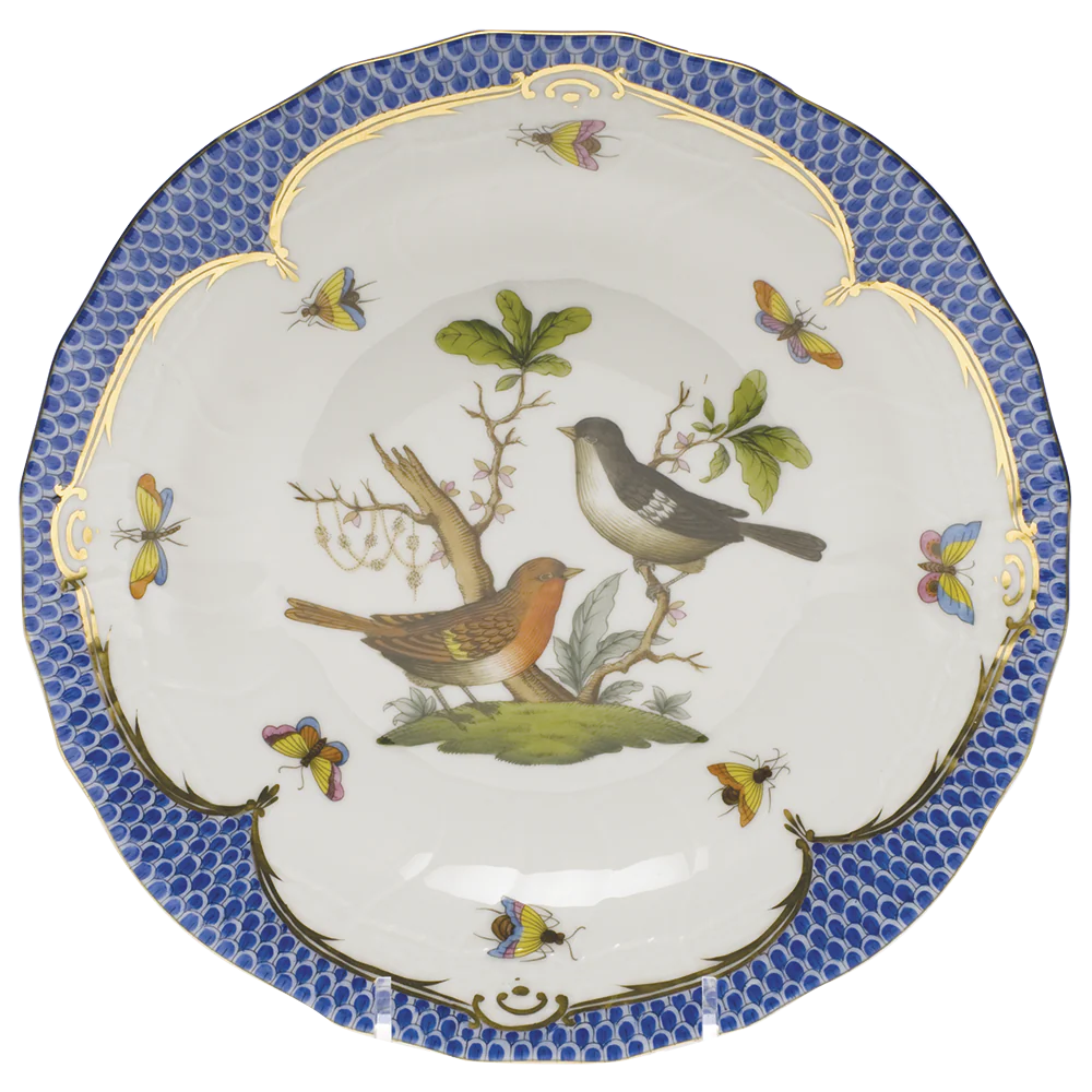 Rothschild Bird Blue Border Dessert Plate - Motif 05 8.25"d