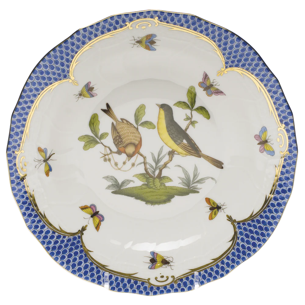 Rothschild Bird Blue Border Dessert Plate - Motif 07 8.25"d