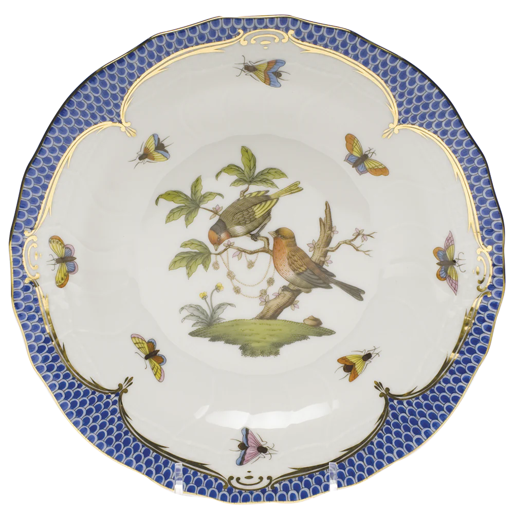 Rothschild Bird Blue Border Dessert Plate - Motif 10 8.25"d