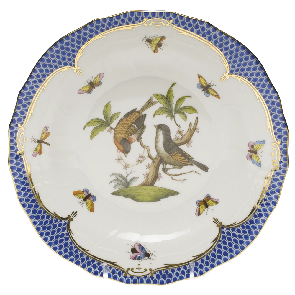 Rothschild Bird Blue Border Dessert Plate - Motif 12 8.25"d