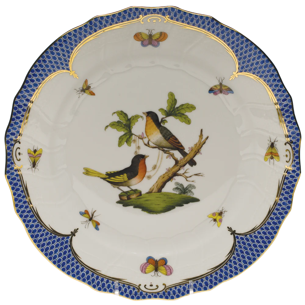 Rothschild Bird Blue Border Dinner Plate - Motif 08 10.5"d