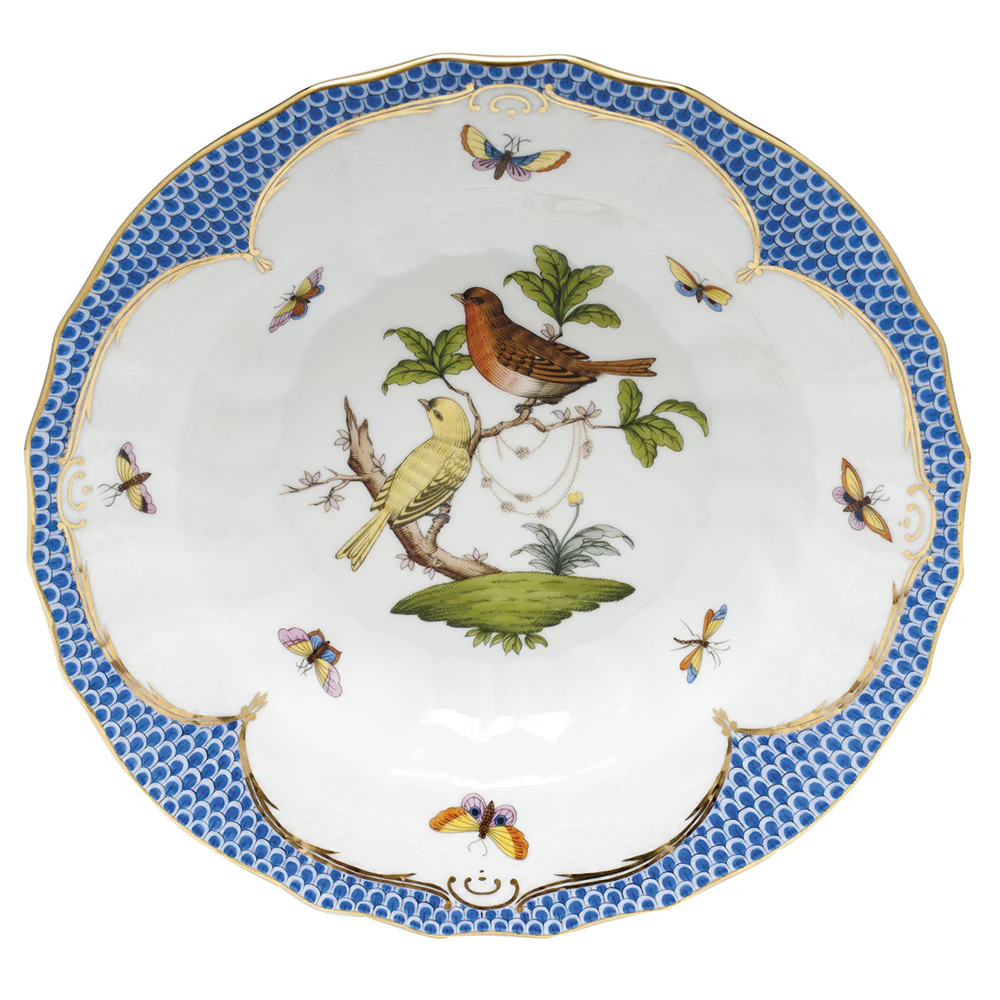 Rothschild Bird Blue Border Rim Soup - Motif 06 9.5"d