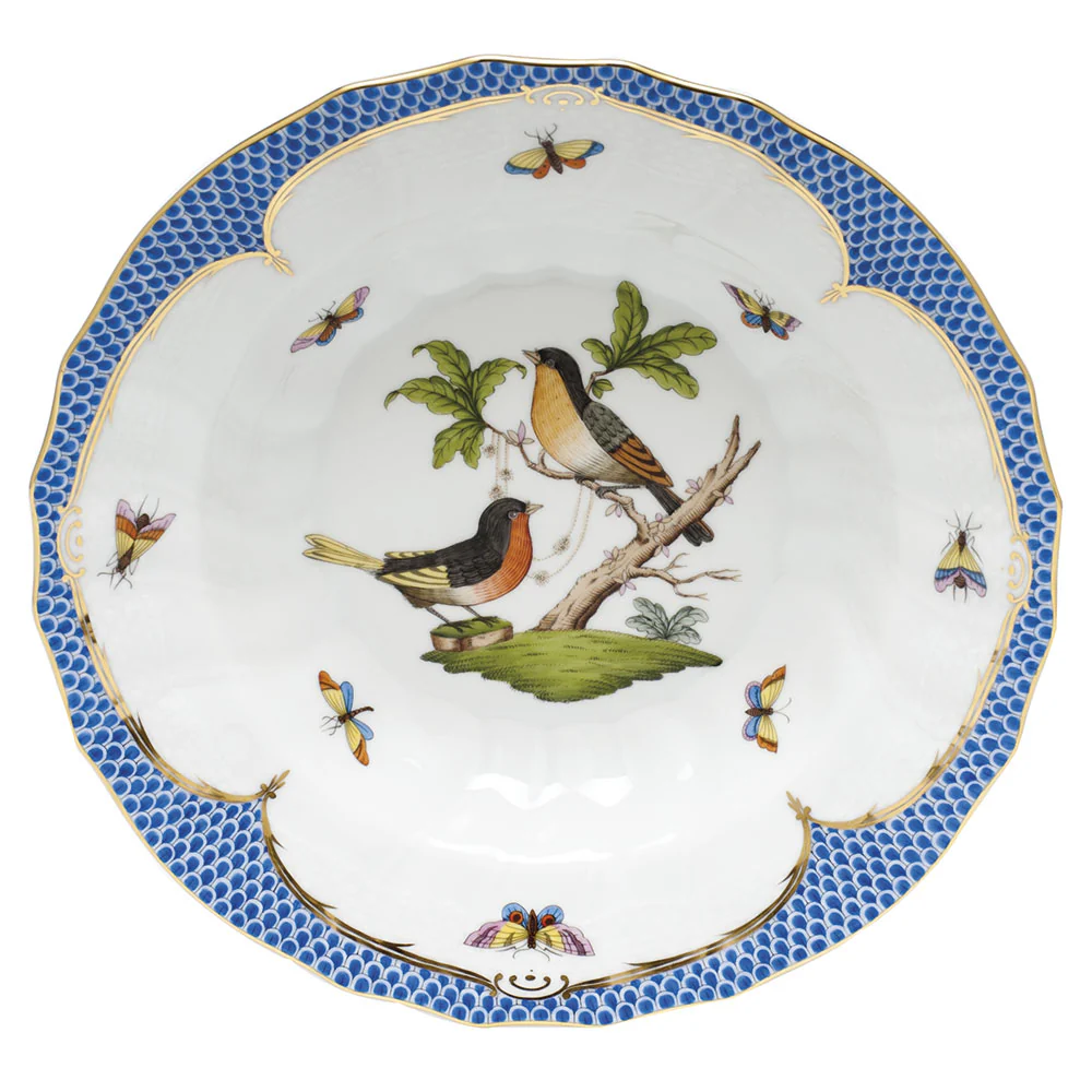 Rothschild Bird Blue Border Rim Soup - Motif 08 9.5"d
