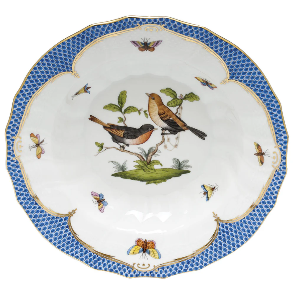 Rothschild Bird Blue Border Rim Soup - Motif 09 9.5"d
