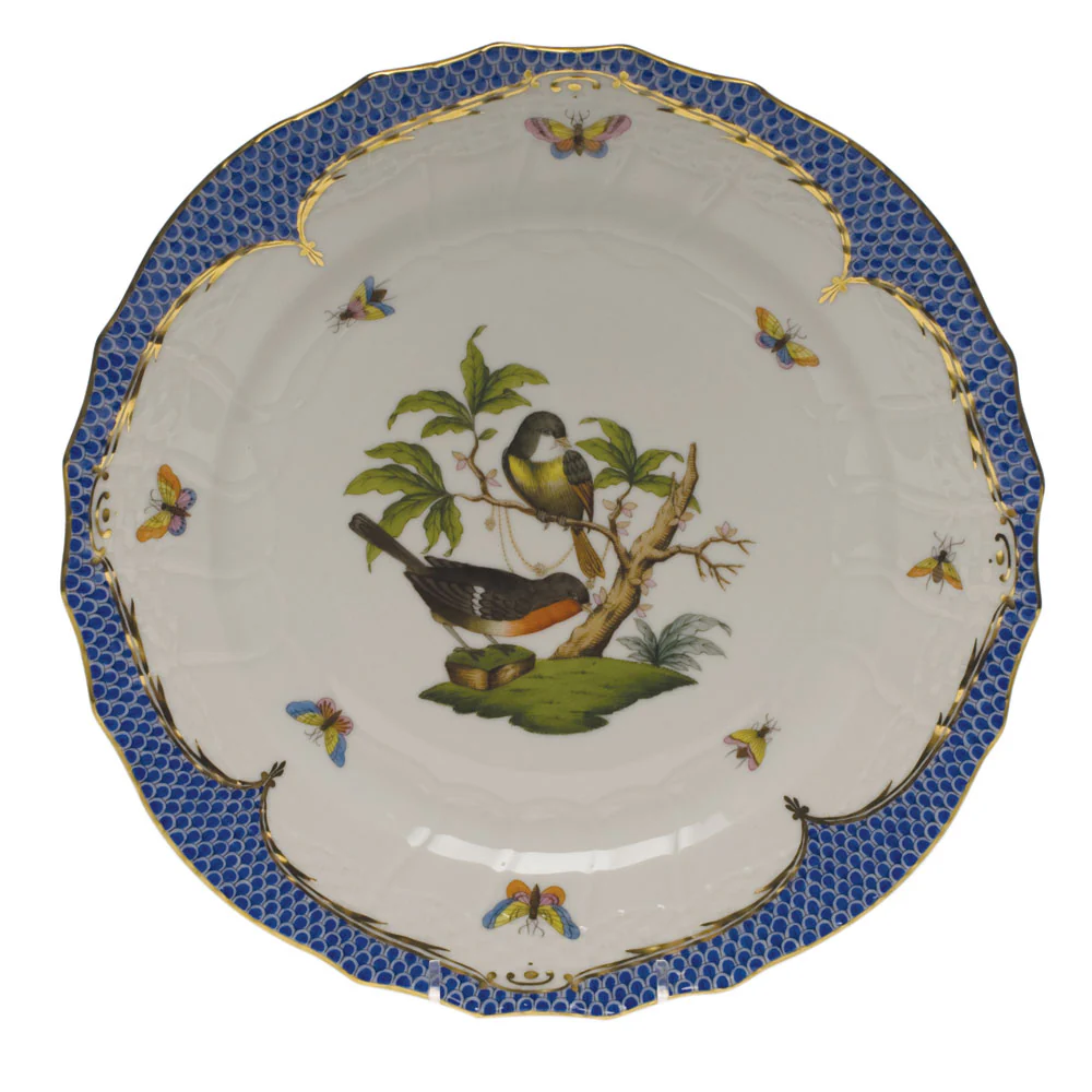 Rothschild Bird Blue Border Service Plate - Motif 02 11"d - Image 2