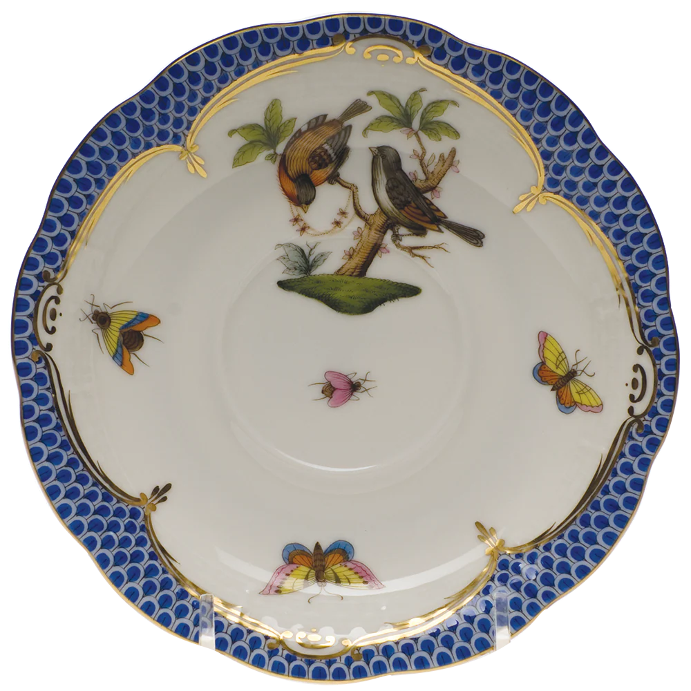 Rothschild Bird Blue Border Tea Saucer - Motif 12 6"d