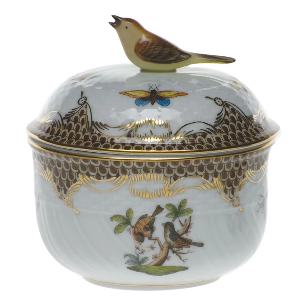 Rothschild Bird Choc Border Cov Sugar W/bird  (6 Oz) 4"h - Brown Border