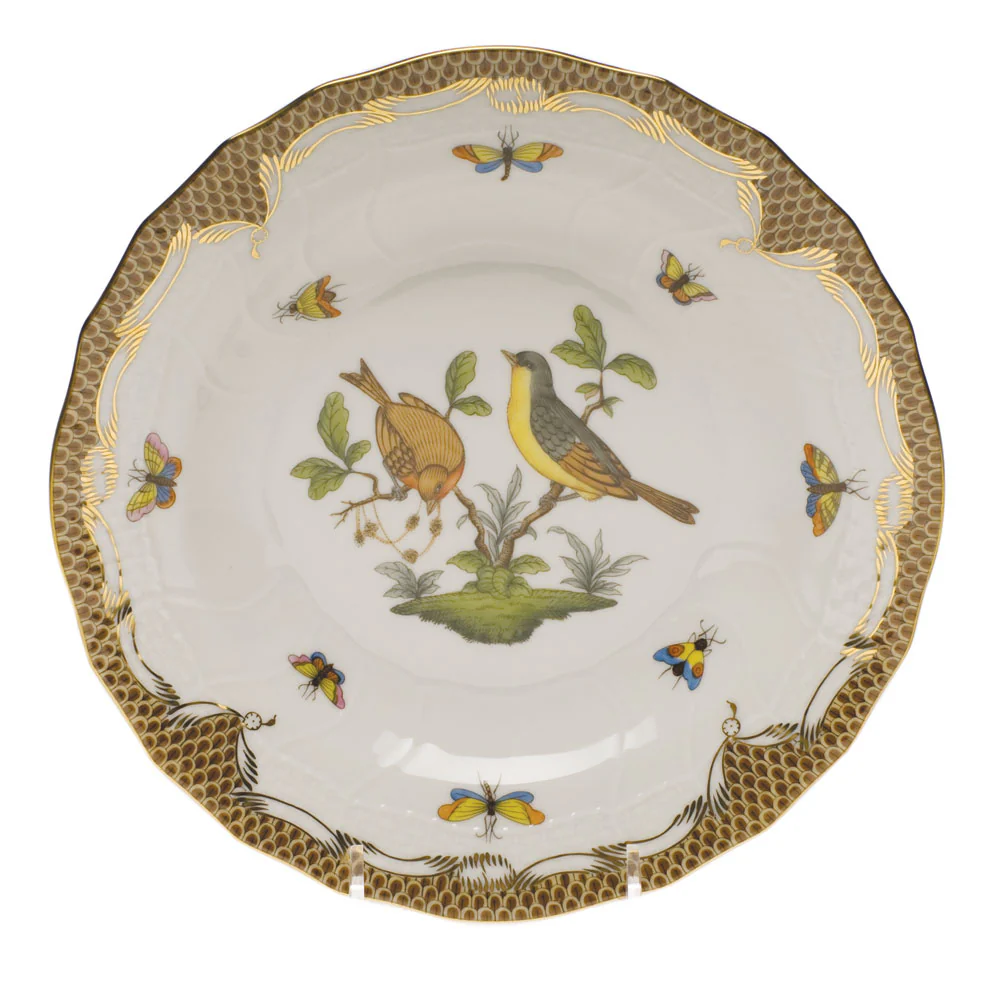Rothschild Bird Choc Border Dessert Plate - Motif 07 8.25"d - Brown Border - Image 2