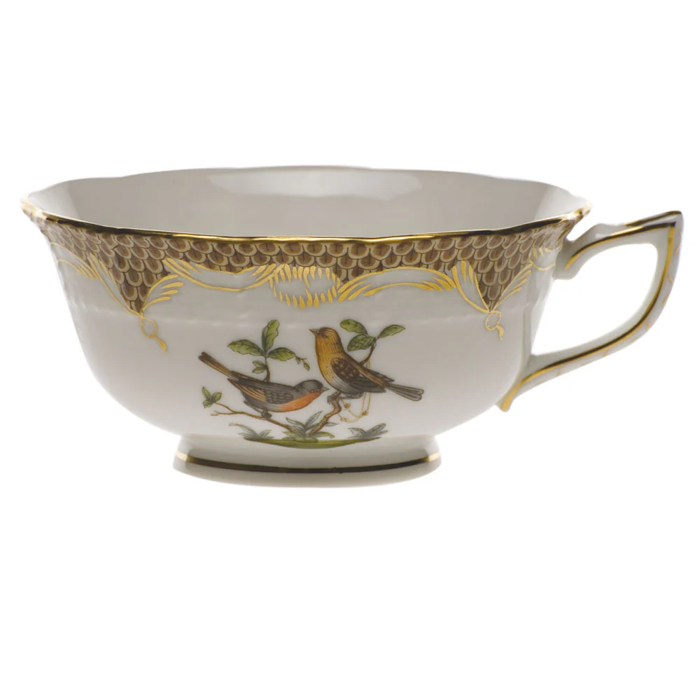 Rothschild Bird Choc Border Tea Cup - Motif 09 (8 Oz) - Brown Border